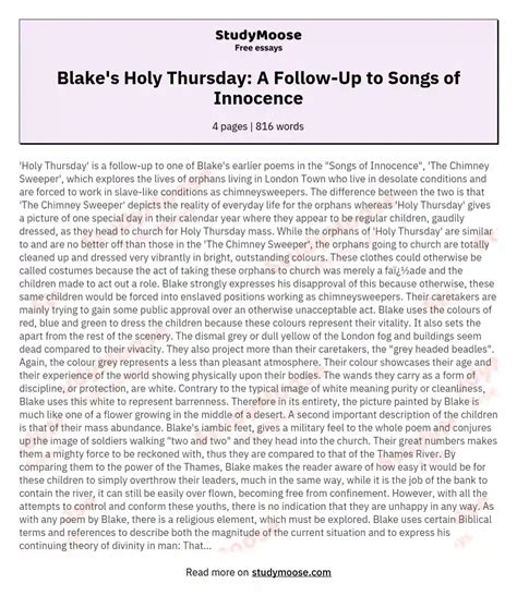 songs of innocence holy thursday analysis